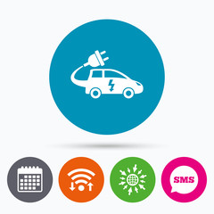 Electric car sign icon. Hatchback symbol.