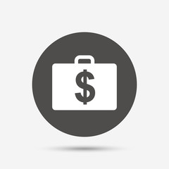 Case with Dollars USD sign. Briefcase button.