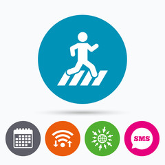 Crosswalk icon. Crossing street sign.