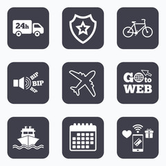 Cargo truck, shipping, bicycle. Delivery service