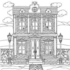 Black and white illustration of a house. Vector.