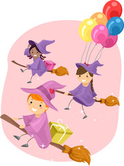Stickman Kids Flying Witches