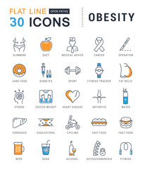 Set Vector Flat Line Icons Obesity