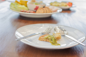 Hors d'oeuvres food Northern style tradition Thai cuisine menu with herbs fried sausage, pork, boiled cabbage, boiled pumpkin, sour pork, chili youth delicious food in Chiang mai province Thailand.