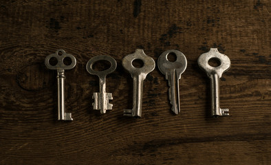 Set of keys on wood background