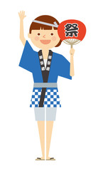 祭り　女性　全身　働く人々　イラスト