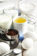 Baking ingredients for chocolate cake