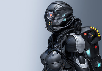 3D rendering cyborg girl