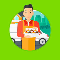 Baker delivering cakes.