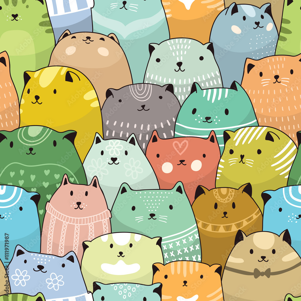 Poster cats seamless pattern