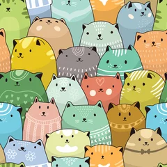 Poster Im Rahmen Cats seamless pattern © tets