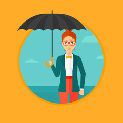 Business woman with umbrella.