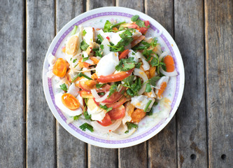 Salted egg salad , mix many vegetable ,Thai food