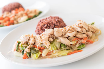 Fried Vermicelli and chicken with berry rice