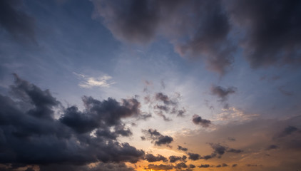 Colorful evening sunset with cloud in the sky. Windy rain cloud