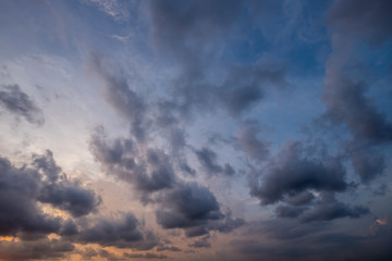 Colorful evening sunset with cloud in the sky. Windy rain cloud