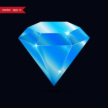 Diamond isolated on dark background, blue color