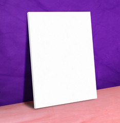 Blank white paper poster on purple leather wall and pink floor,M