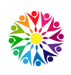 Teamwork party people doing a flower shape logo