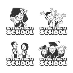 Four banner for the International School in black and white styl