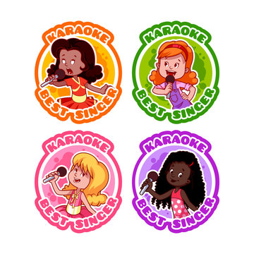 Four stickers with singing girls.
