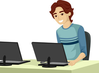Teen Guy School Computer Lab
