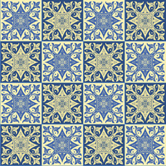Fototapeta premium Hand drawing seamless pattern for tile in blue and yellow colors.