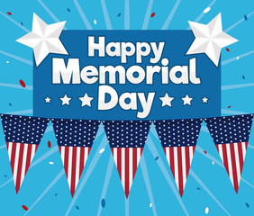 Fototapeta premium Poster with Greeting for Memorial Day Celebration, Vector Illustration