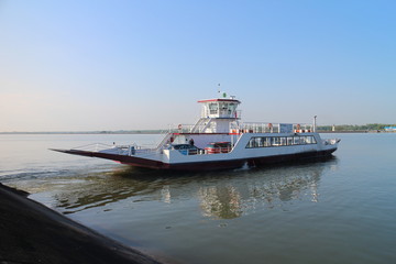 Naklejka premium Ferryboat between Vojka and Kyselica on Danube river, Slovakia