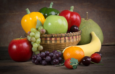 Fresh Fruit and Vegetables shot in still life concept