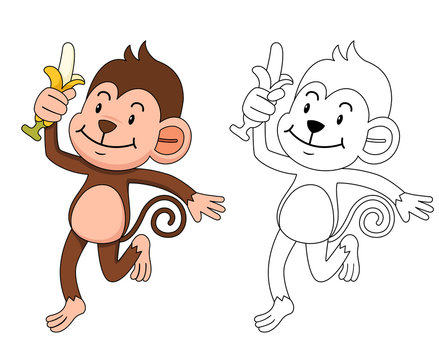 illustration of educational coloring book-monkey