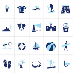 Beach summer property icon collection set