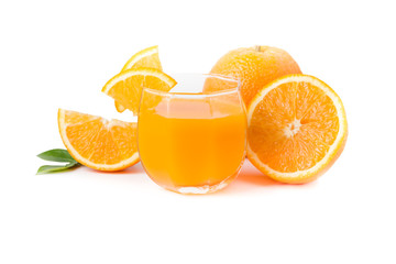Glass of freshly pressed orange juice with sliced orange