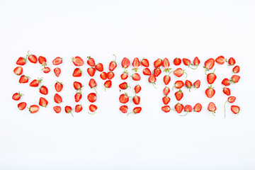 Word summer made of strawberry slices