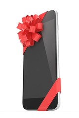 Black phone with red bow. 3D rendering.