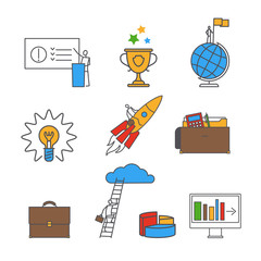 Business flat line icon set. Business line art signs. Vector illustration