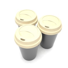 Three paper coffee cups. 3d rendering.