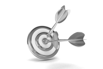 Three arrows darts in center. 3d rendering.