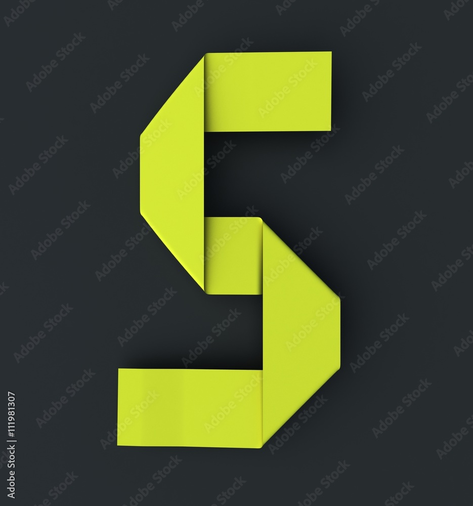 Fototapete Origami paper font number Five, 5. 3d rendering isolated on dark background