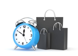 alarm clock and shopping bag (time to buy concept). 3d rendering.