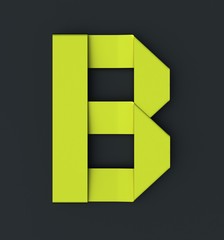 Origami paper font letter B. 3d rendering isolated on dark background