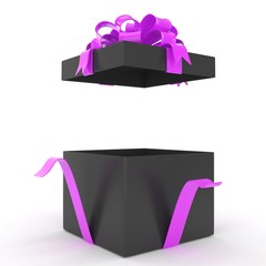 open gift box with bows isolated on white. 3d rendering.