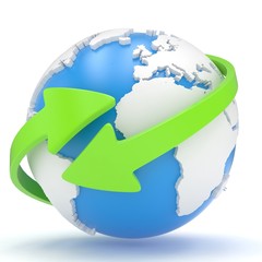 Naklejka premium Arrows and Earth globe. 3d render