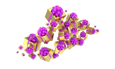 flying gift boxes on white. 3d rendering.