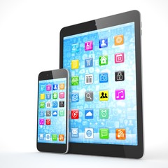 Tablet and smartphone on a white. 3d rendering.