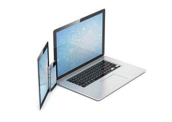 laptop, tablet, phone, on white. 3d rendering.