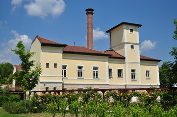 Szerencs castle spa frontage with rose arbour garden