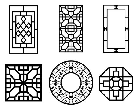 Set of Chinese window with pattern, vector