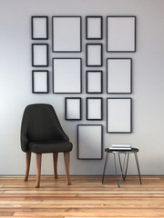 mock up poster frames composition on a white wall interior. 3d rendering