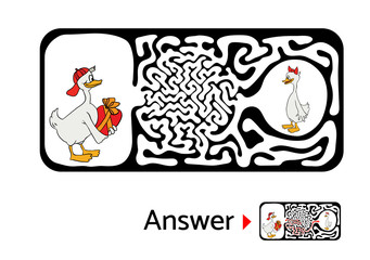 Maze puzzle for kids, labyrinth illustration with solution.